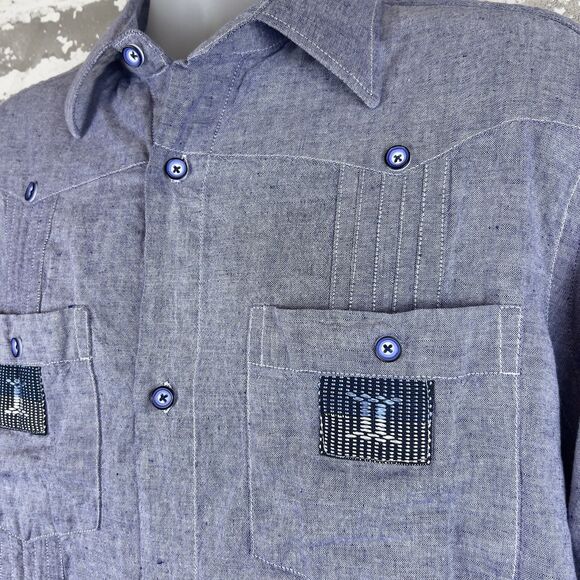 C.Constant Abidjan‎ Guayabera Shirt Sz 44 Blue Cotton Linen Feel Long Sleeve - Picture 6 of 12